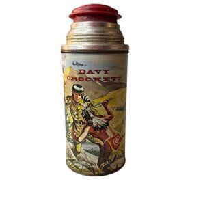 Vintage 1950s Holtemp Davy Crockett Thermos Bottle W/ Polly Red Top Lid
